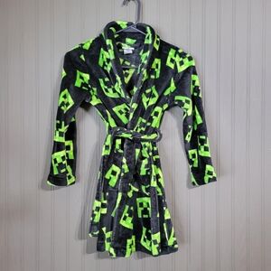 Minecraft Fleece Creeper Robe Bathrobe Tie Wait Black/Green Youth Size 8
